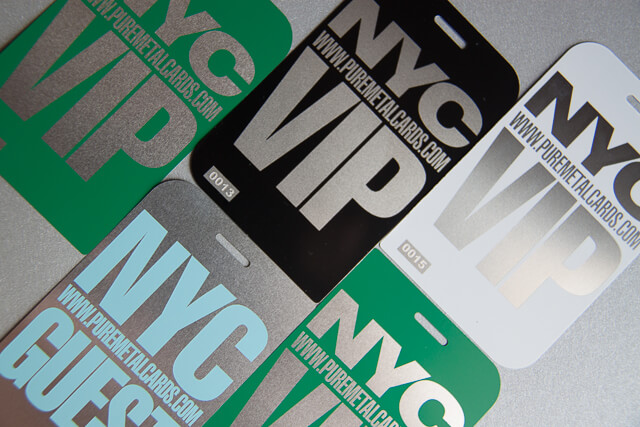 Colorful promotional metal VIP and Guest cards from PureMetalCards.com