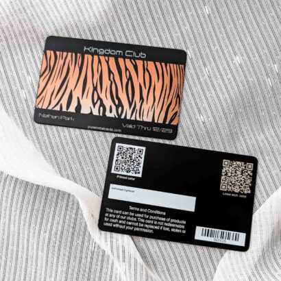 Pure Metal Cards - metal membership card - matt black titaniuml - kingdom club card featuring qr codes and a barcode
