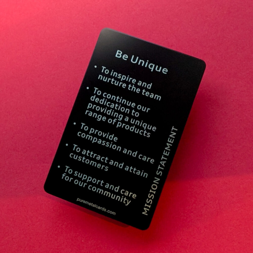 Pure Metal Cards metal mission statement cards - be unique
