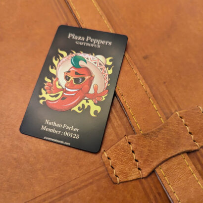 Pure Metal Cards - metal restaurant card - plaza peppers gastropub