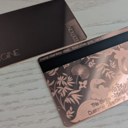 Rose gold metal membership cards with smart chips; Imagine Edition.