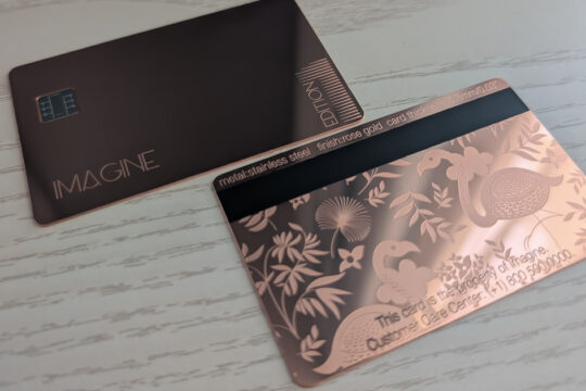 Rose gold metal membership cards with smart chips; Imagine Edition.