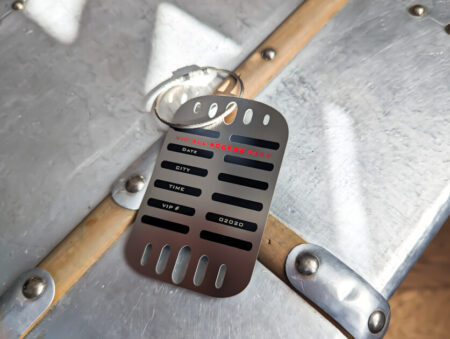 Pure Metal Cards - standard stainless steel metal card - microphone VIP access pass with wire mesh strap