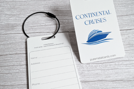 Pure Metal Cards - white titanium metal luggage tag - continental cruises